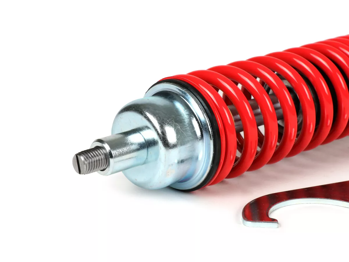 Shock absorber, front -CARBONE HI-TECH, 210mm, (-2014)- Vespa ET4, LX50, LX 125, LX150, LXV50, LXV125, S50, S125, S150 - black/red spring