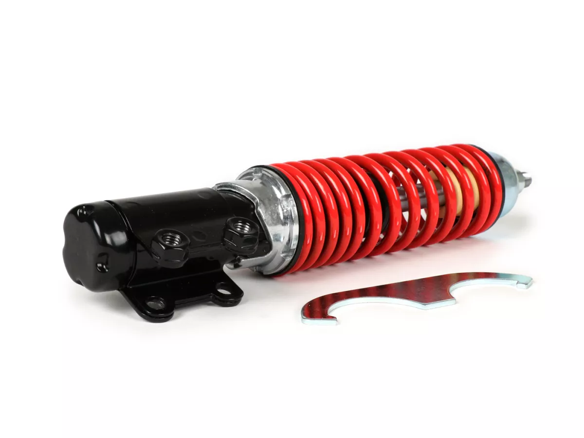 Shock absorber, front -CARBONE HI-TECH, 210mm, (-2014)- Vespa ET4, LX50, LX 125, LX150, LXV50, LXV125, S50, S125, S150 - black/red spring