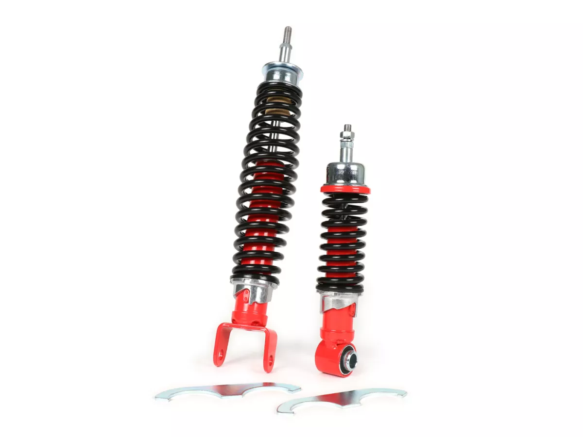Set ammortizzatori incl. gommini silenziosi -CARBONE SPORT, regolabile- Vespa PK50 S/XL (versioni italiane, forcella tipo V50/PV)