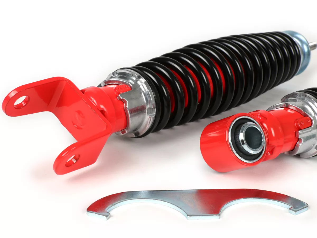Set ammortizzatori incl. gommini silenziosi -CARBONE SPORT, regolabile- Vespa PK50 S/XL (versioni italiane, forcella tipo V50/PV)
