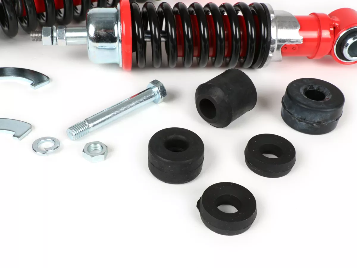 Set ammortizzatori incl. gommini silenziosi -CARBONE SPORT, regolabile- Vespa PK50 S/XL (versioni italiane, forcella tipo V50/PV)