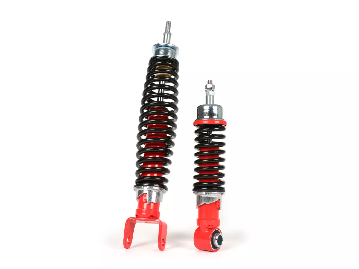 Set ammortizzatori incl. gommini silenziosi -CARBONE SPORT, regolabile- Vespa PK50 S/XL (versioni italiane, forcella tipo V50/PV)