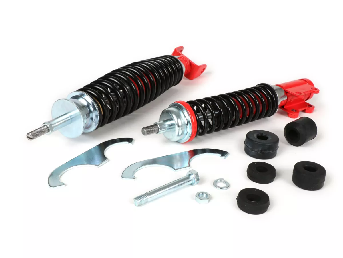 Shock absorber set incl. silent rubbers -CARBONE SPORT, adjustable- Vespa PK50/80/125 S/XL (German models, PK fork type)
