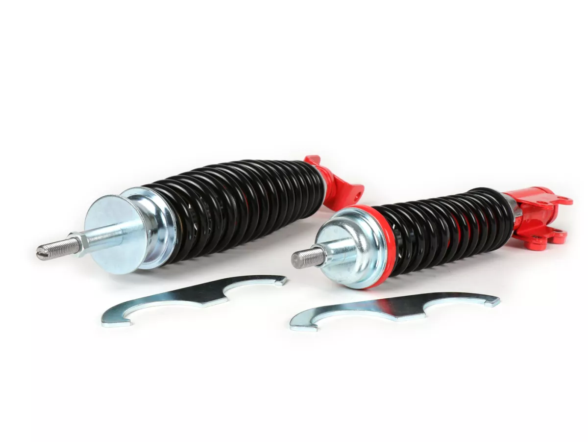 Shock absorber set incl. silent rubbers -CARBONE SPORT, adjustable- Vespa PK50/80/125 S/XL (German models, PK fork type)