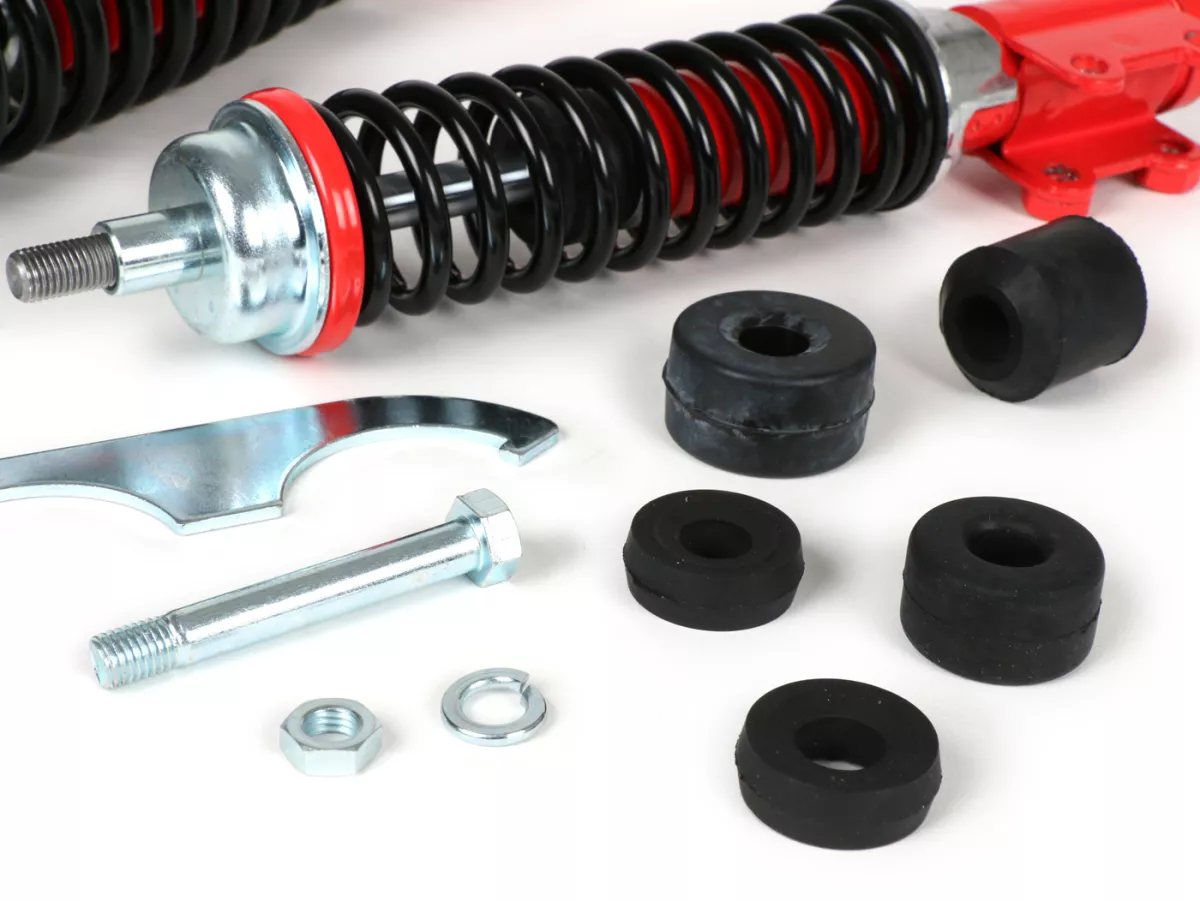 Shock absorber set incl. silent rubbers -CARBONE SPORT, adjustable- Vespa PK50/80/125 S/XL (German models, PK fork type)