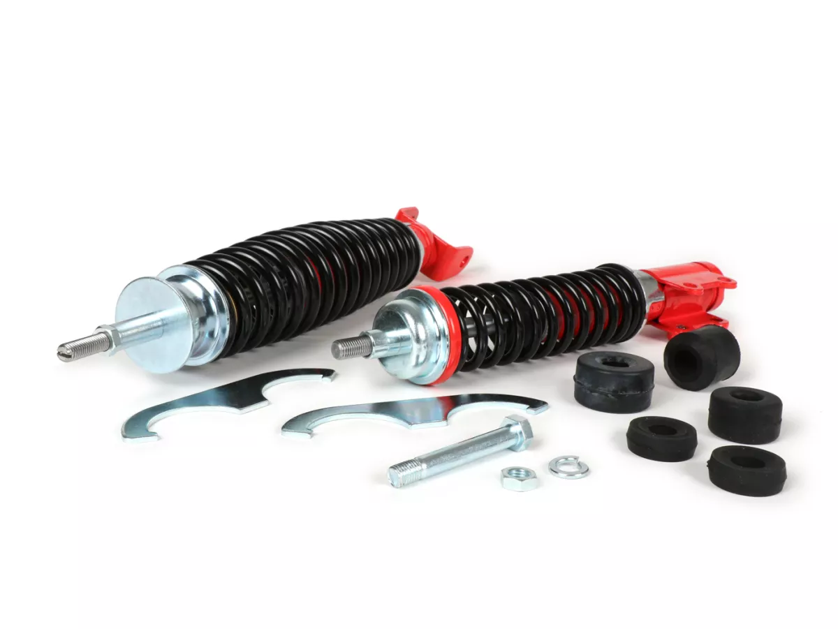 Shock absorber set incl. silent rubbers -CARBONE SPORT, adjustable- Vespa PK50/80/125 S/XL (German models, PK fork type)