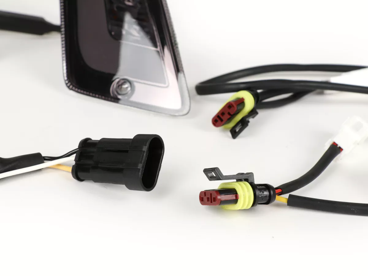 Set indicatori di direzione anteriori -POWER 1 LED (fino al 2014) luce di marcia diurna (marcatura E)- Vespa GT, GTL, GTV, GTS 125-300 - fumé