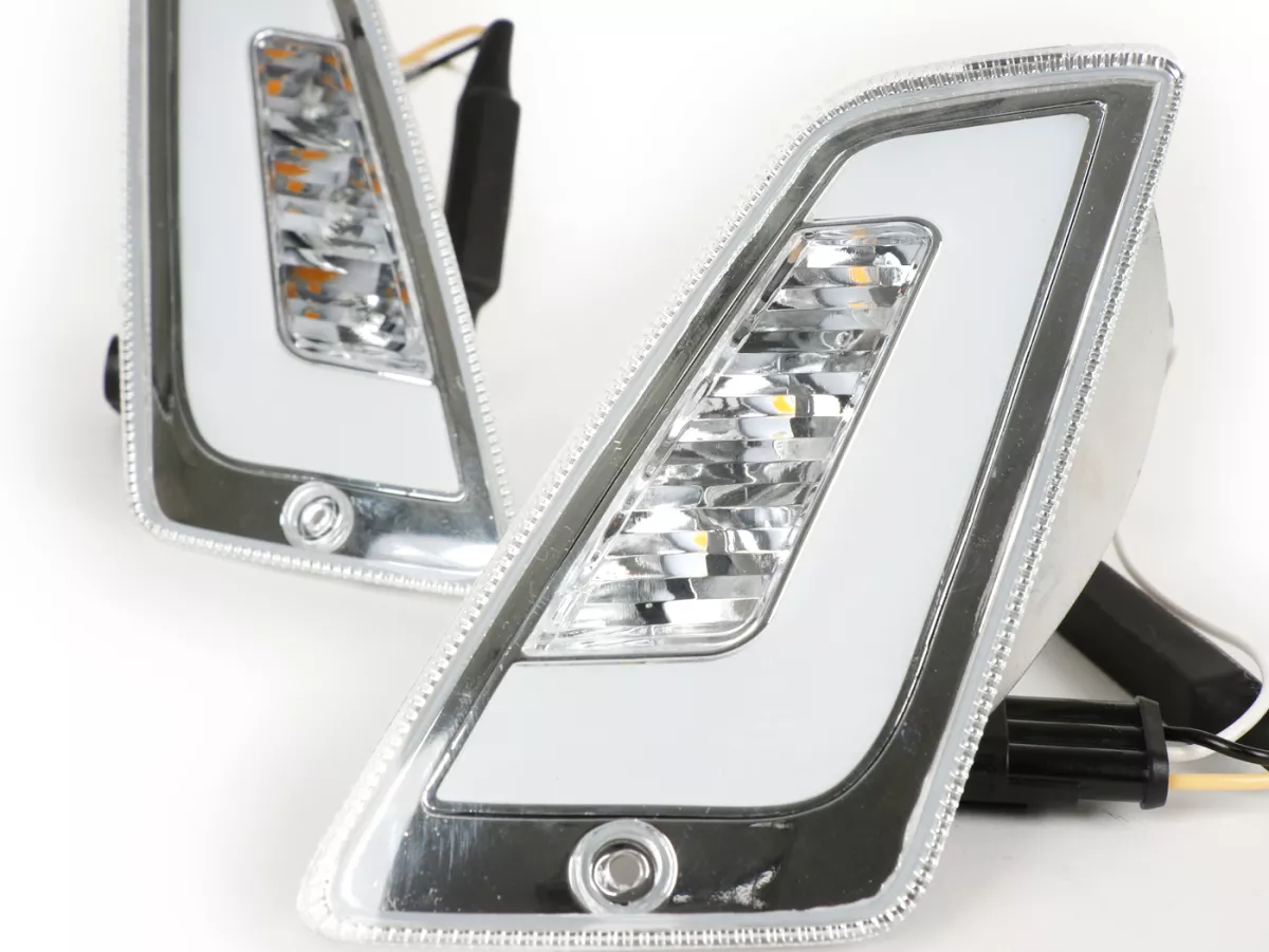 Set indicatori di direzione anteriori -POWER 1 LED (fino al 2014) luce di marcia diurna (E-mark)- Vespa GT, GTL, GTV, GTS 125-300 - bianco