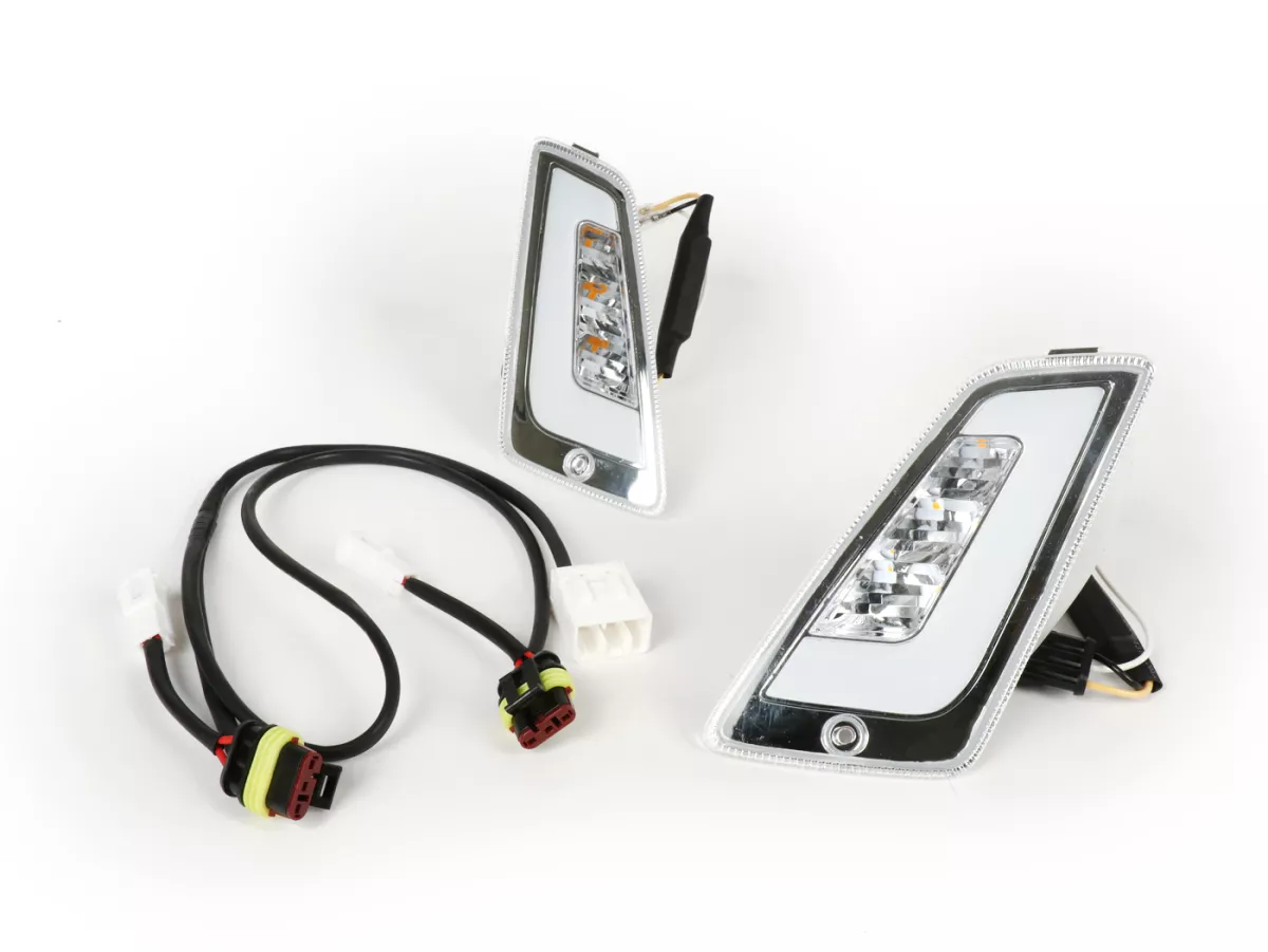 Set indicatori di direzione anteriori -POWER 1 LED (fino al 2014) luce di marcia diurna (E-mark)- Vespa GT, GTL, GTV, GTS 125-300 - bianco