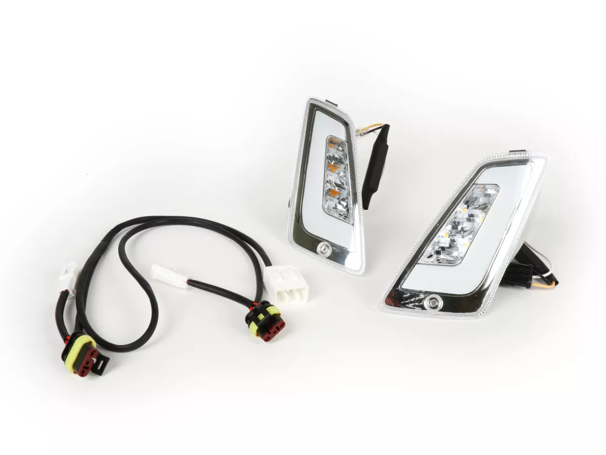 Set indicatori di direzione anteriori -POWER 1 LED (fino al 2014) luce di marcia diurna (E-mark)- Vespa GT, GTL, GTV, GTS 125-300 - bianco