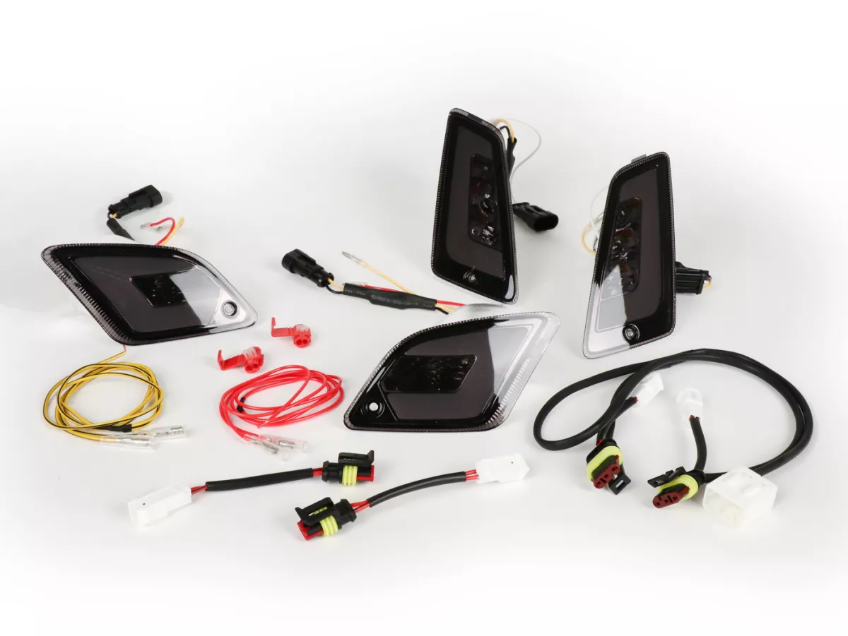 Knipperlichtenset voor+achter -POWER 1 LED (tot 2014) Dagrijlicht voor + positielicht achter (E-markering)- Vespa GT, GTL, GTV, GTS 125-300 - gerookt
