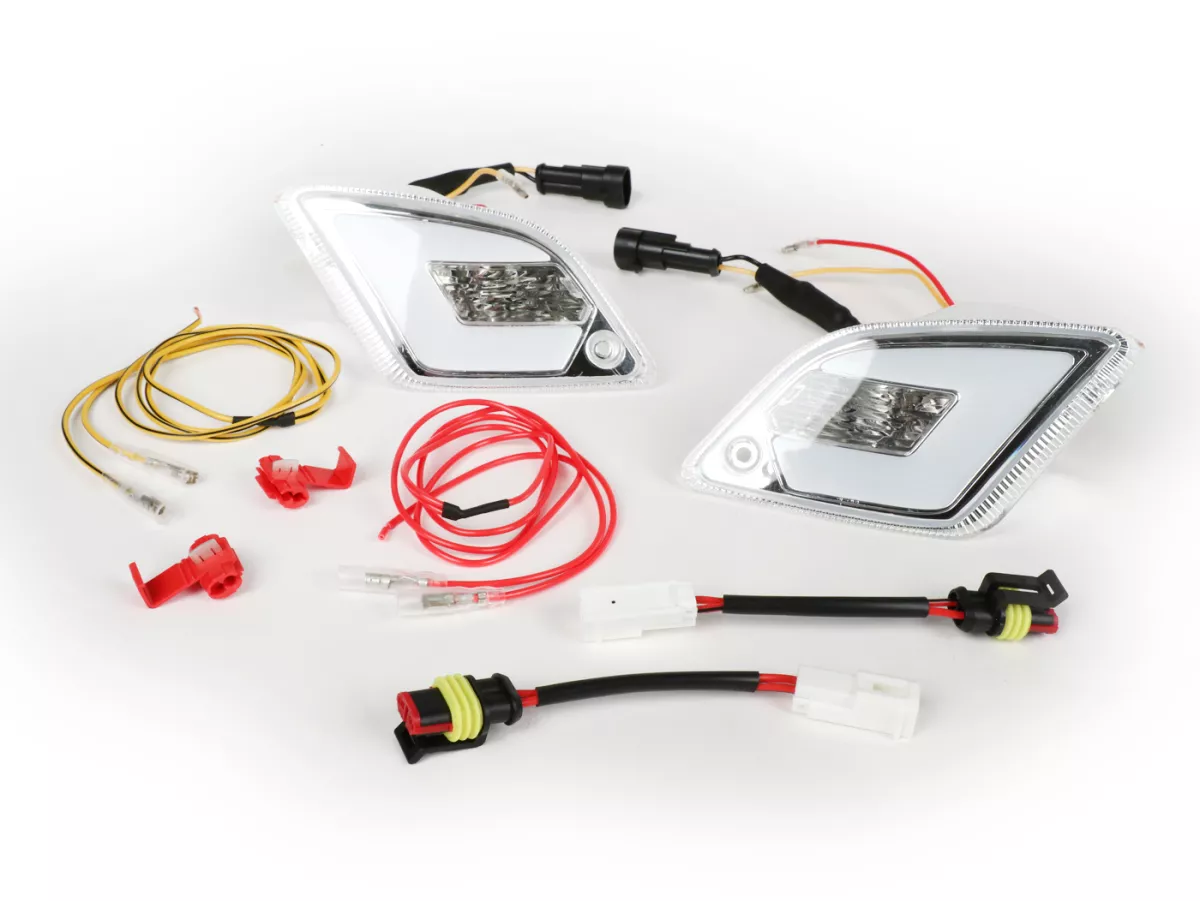 Set indicatori di direzione posteriori -POWER 1 LED (fino al 2014) con luce di posizione (E-mark) - Vespa GT, GTL, GTV, GTS 125-300 - bianco