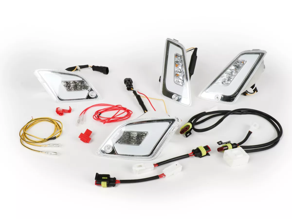 Set indicatori di direzione anteriori+posteriori -POWER 1 LED (fino al 2014) Luce di marcia diurna anteriore + luce di posizione posteriore (E-mark) - Vespa GT, GTL, GTV, GTS 125-300 - bianco