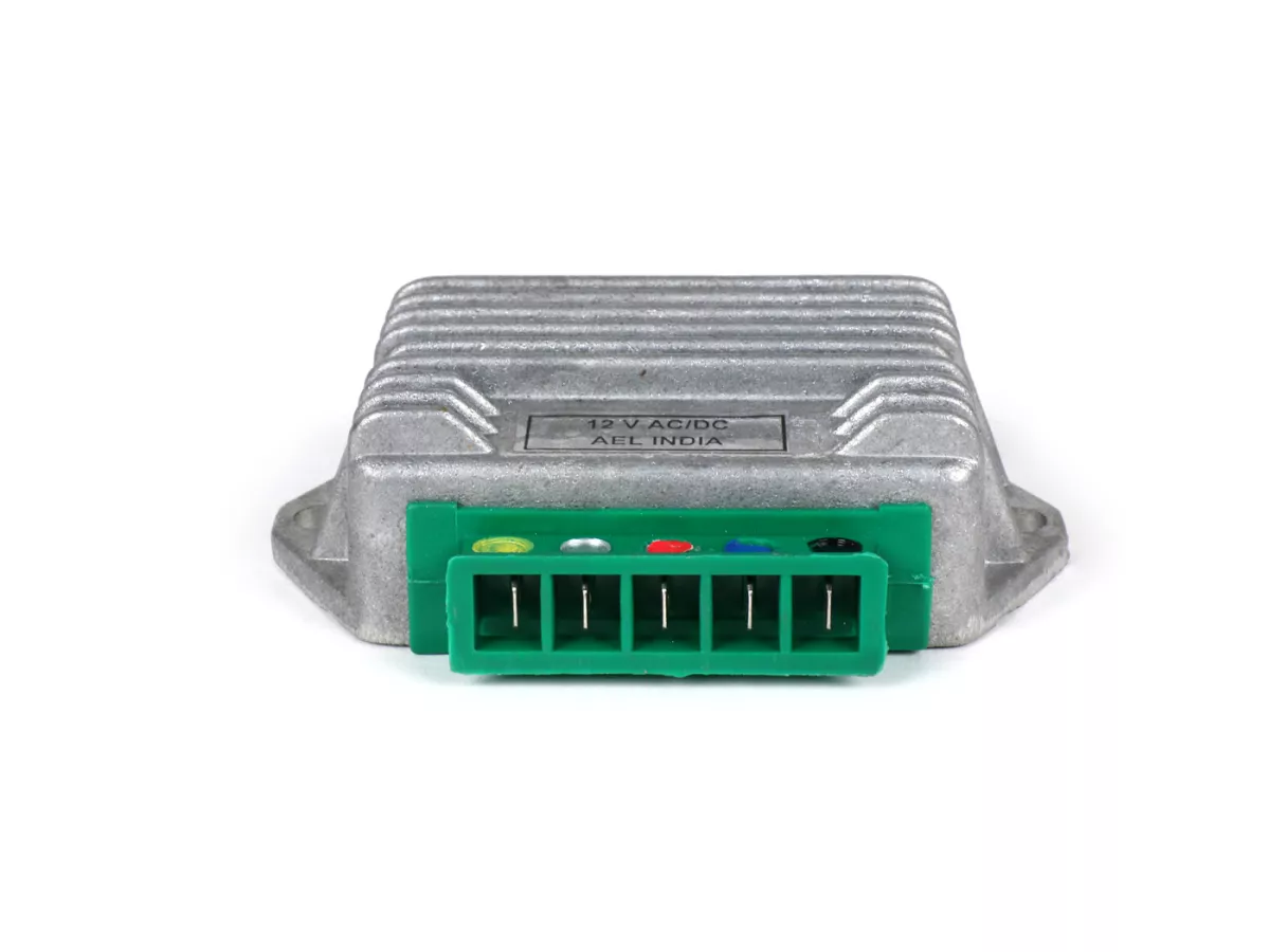 Regolatore di tensione -AEL 5 pin 12V (G-G-B+-C-terra) - utilizzato per LML 125-200cc Star, Deluxe, Speedy, Stella
