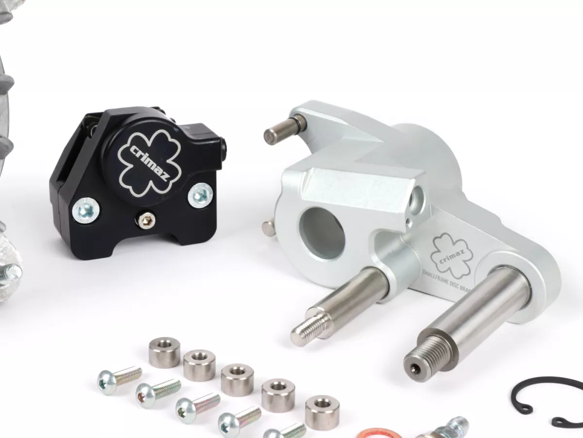 Schijfremset voor -CRIMAZ 2.0 RDP/CNC Ø200mm- Vespa V50, 50 Special, 50SR, SS50, SS90, V90, PV125, ET3 - zwarte remklauw