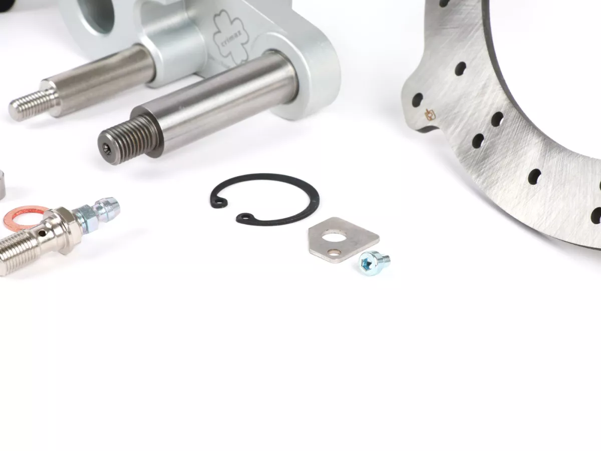 Schijfremset voor -CRIMAZ 2.0 RDP/CNC Ø200mm- Vespa V50, 50 Special, 50SR, SS50, SS90, V90, PV125, ET3 - zwarte remklauw