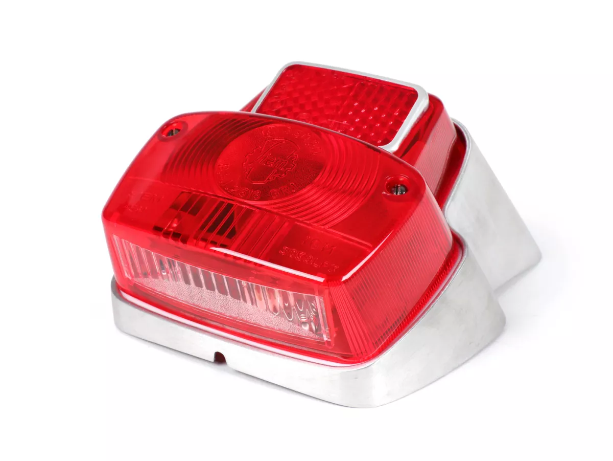 Tail light -SIEMVespa vintage- metal, small - unpainted - Vespa 50S (V5SA1T), V50R (V5A1T), V50 Special (V5A2T), 50SR/Sprinter (V5SS2T), SS50 (V5SS1T), V90 (V9A1T), 90 Racer (V9SS2T), SS90 (V9SS1T), 125 Nuova (VMA1T)