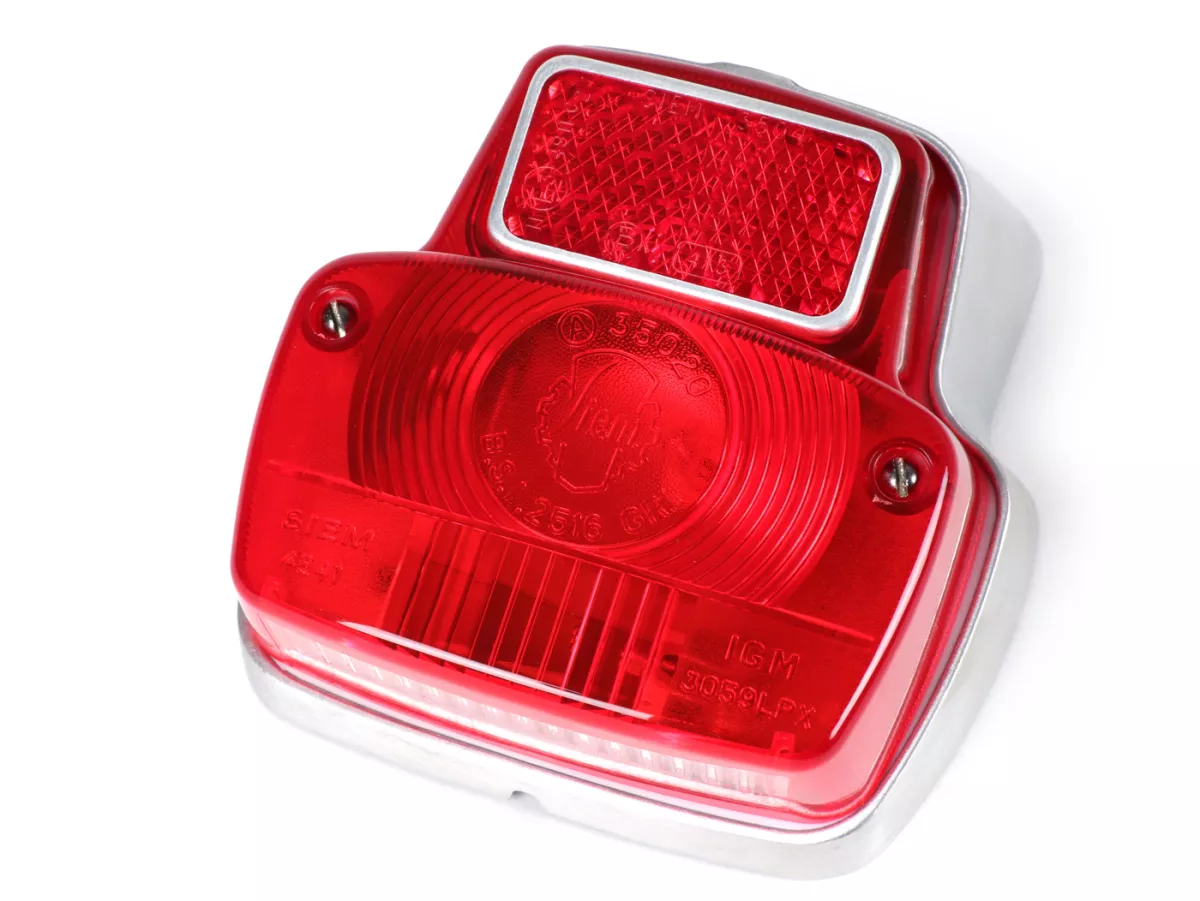 Tail light -SIEMVespa vintage- metal, small - unpainted - Vespa 50S (V5SA1T), V50R (V5A1T), V50 Special (V5A2T), 50SR/Sprinter (V5SS2T), SS50 (V5SS1T), V90 (V9A1T), 90 Racer (V9SS2T), SS90 (V9SS1T), 125 Nuova (VMA1T)