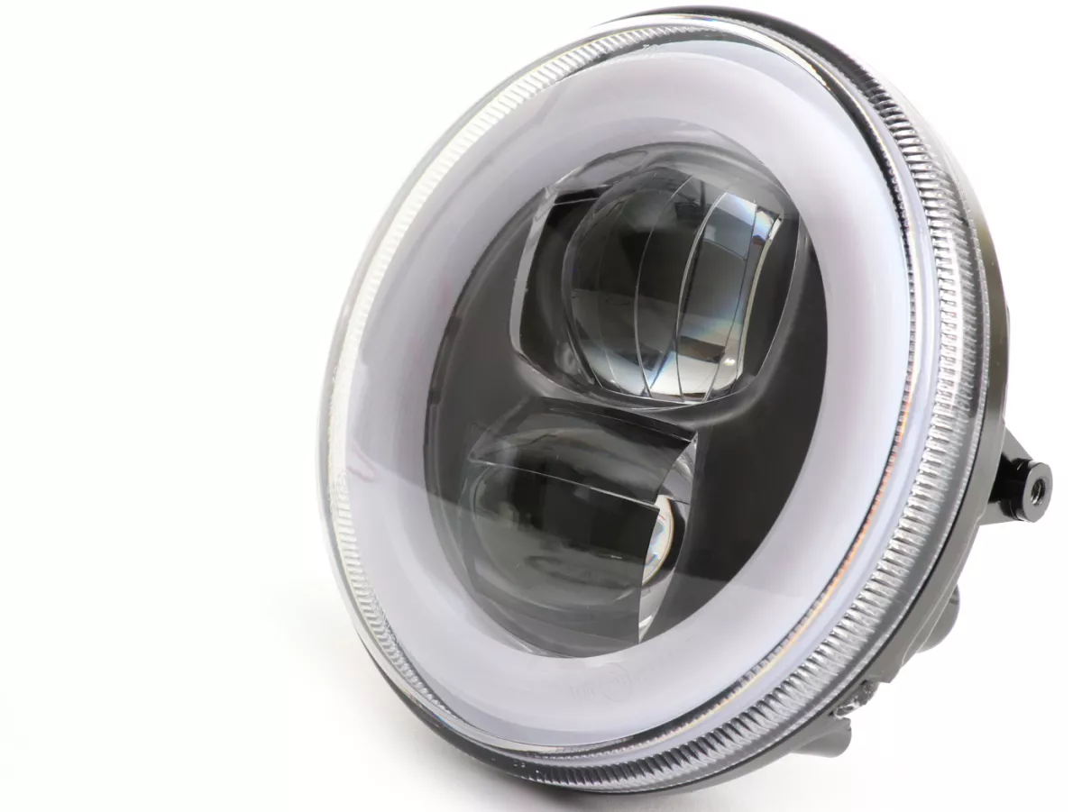 Faro delantero incl. marco de montaje -MOTO NOSTRA- LED HighPower - Ø=120mm - 12V DC - marcado E9 - para conversión de Lambretta LI (series 1-2)