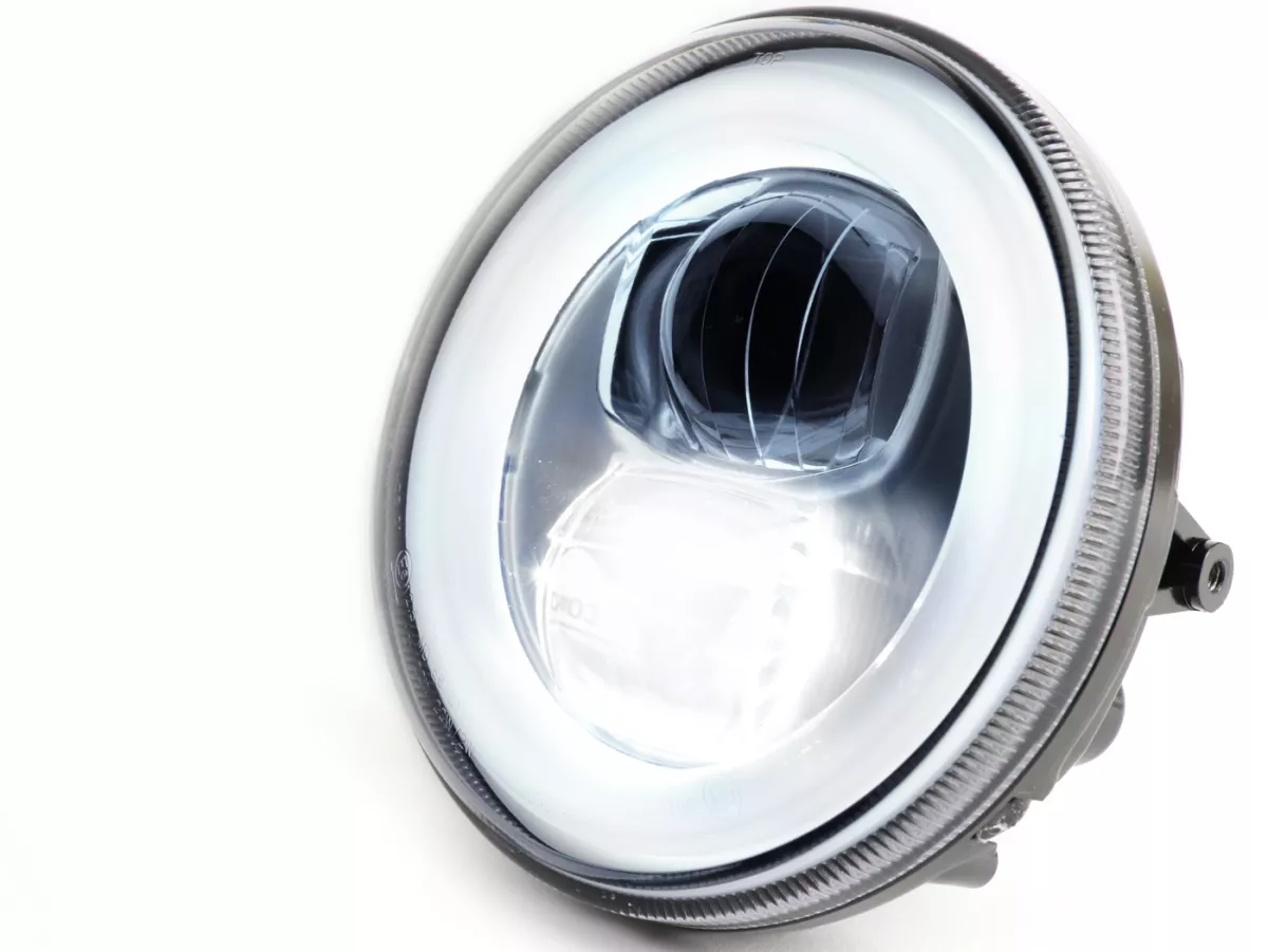 Faro delantero incl. marco de montaje -MOTO NOSTRA- LED HighPower - Ø=120mm - 12V DC - marcado E9 - para conversión de Lambretta LI (series 1-2)