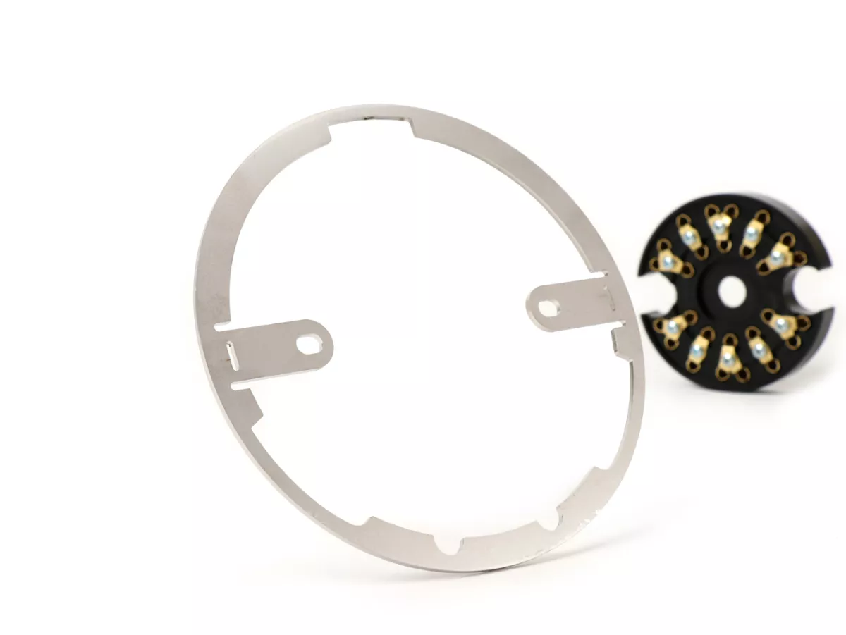 Montageframeset voor koplampen incl. aansluitprint -MOTO NOSTRA- LED HighPower - Ø=120mm - 12V DC - E9-markering - voor het ombouwen van Lambretta LI (Series 3)
