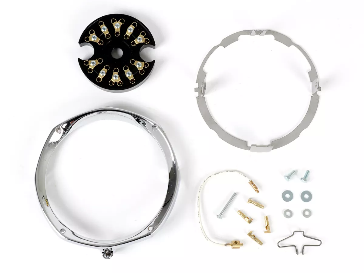 Juego marco de montaje para faros -MOTO NOSTRA- LED HighPower - Ø=120mm - 12V DC - marcado E9 - para convertir Lambretta LIS, SX, TV (Serie 3)