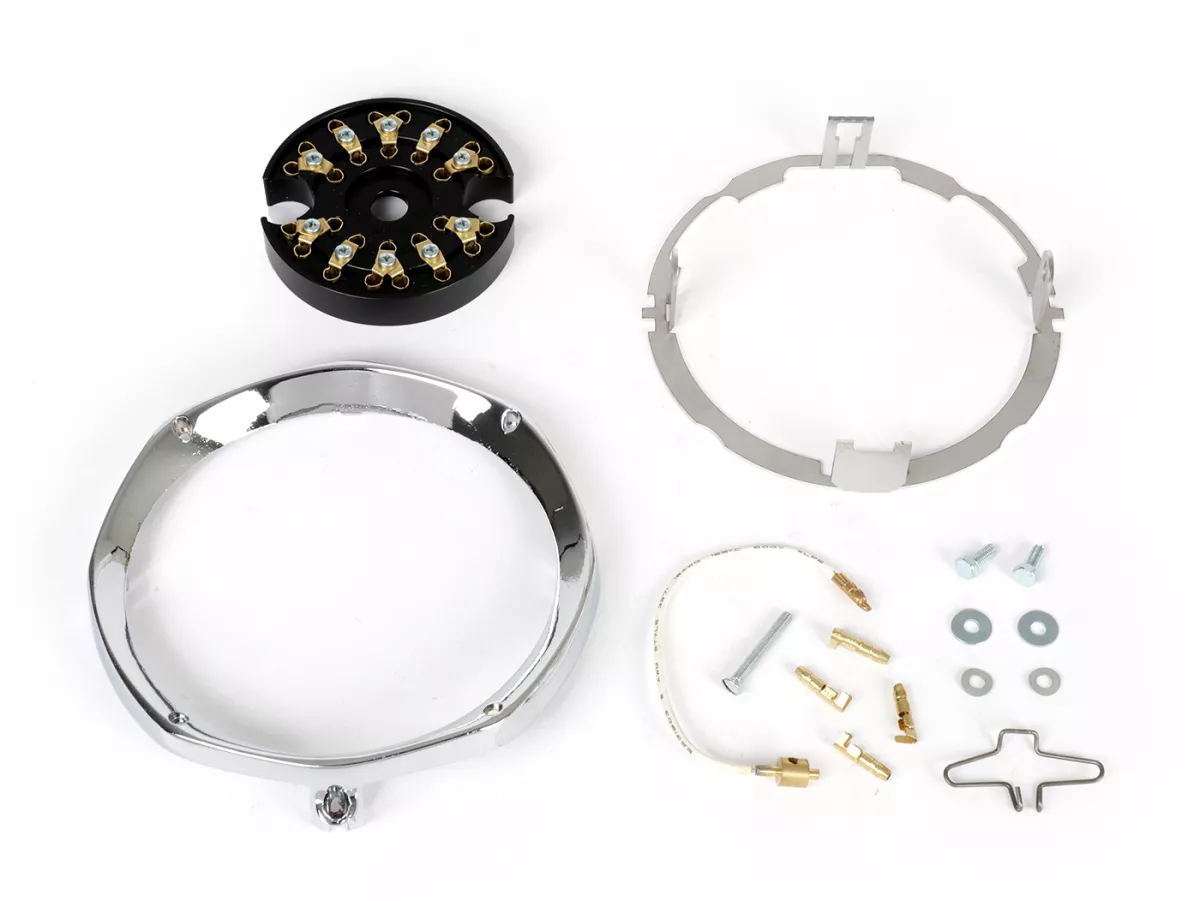 Juego marco de montaje para faros -MOTO NOSTRA- LED HighPower - Ø=120mm - 12V DC - marcado E9 - para convertir Lambretta LIS, SX, TV (Serie 3)