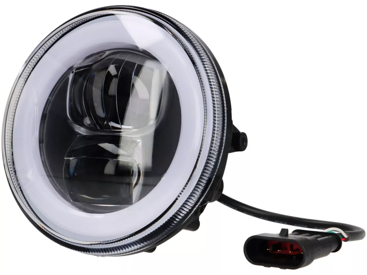Faro delantero incl. marco de montaje -MOTO NOSTRA- LED HighPower - Ø=120mm - 12V DC - marcado E9 - para conversión de Lambretta LI, LIS, SX, TV (Serie 3)