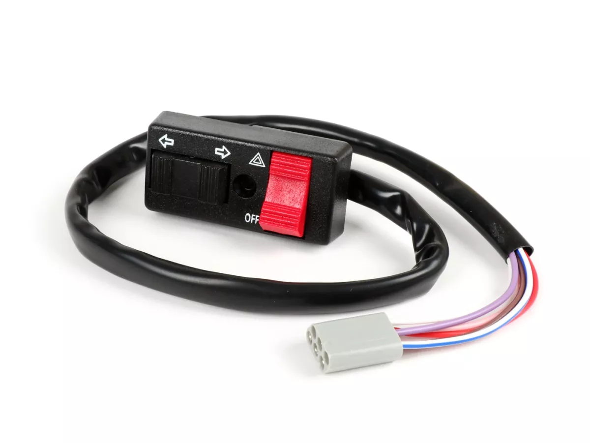 Conmutador de intermitentes (con función de advertencia de peligro) -CALIDAD OEM- Vespa PK50 S/XL, PK80, PK125 S, PK125 ETS, PX80, PX125, PX150, PX200 (a partir de 1984) - 6 cables con multienchufe