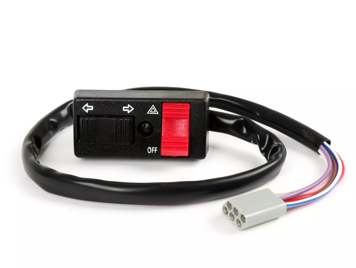 Conmutador de intermitentes (con función de advertencia de peligro) -CALIDAD OEM- Vespa PK50 S/XL, PK80, PK125 S, PK125 ETS, PX80, PX125, PX150, PX200 (a partir de 1984) - 6 cables con multienchufe