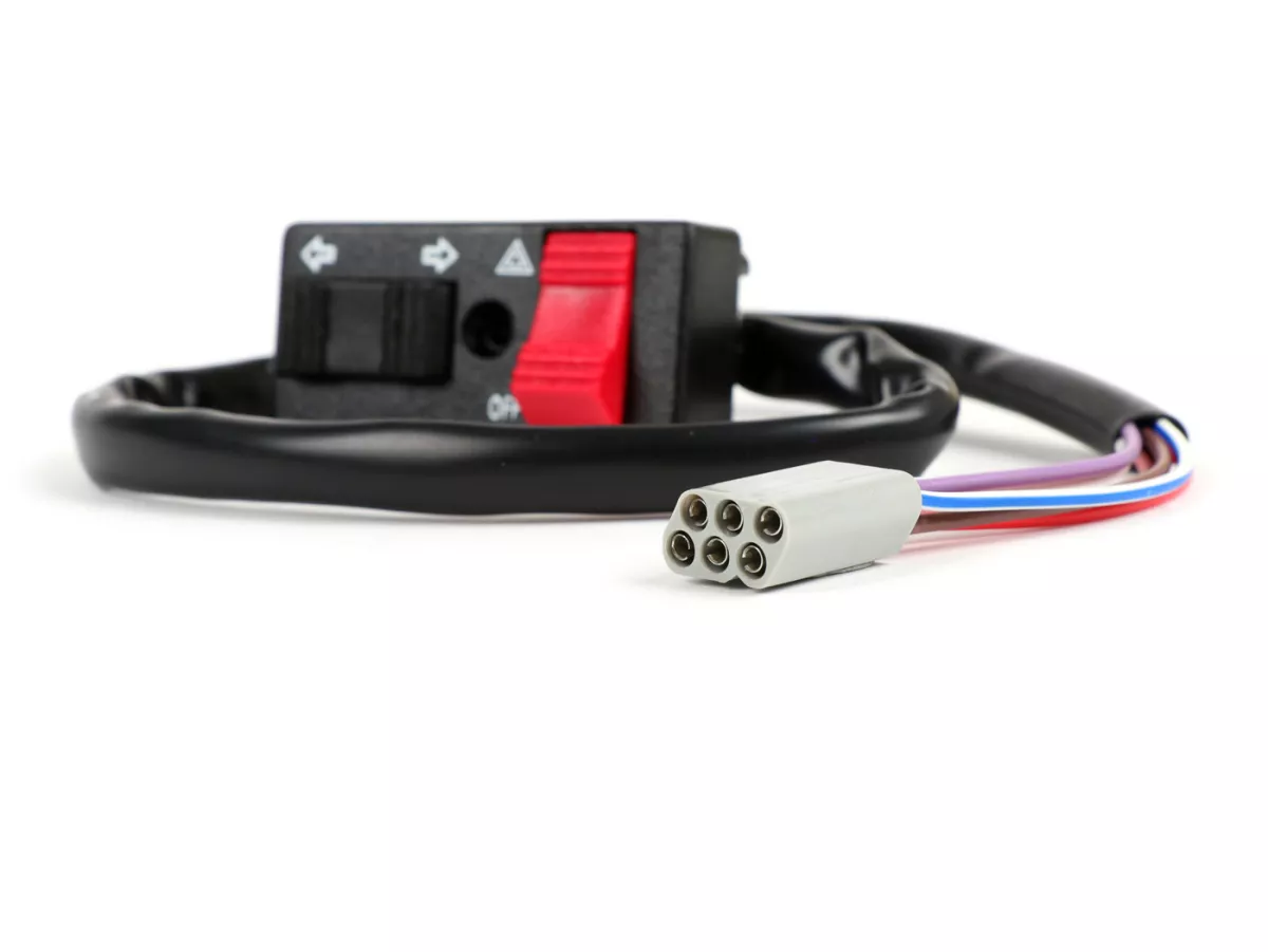 Conmutador de intermitentes (con función de advertencia de peligro) -CALIDAD OEM- Vespa PK50 S/XL, PK80, PK125 S, PK125 ETS, PX80, PX125, PX150, PX200 (a partir de 1984) - 6 cables con multienchufe