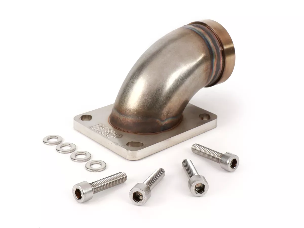 Intake manifold (upper part) -MRP reed valve (RD350) stainless steel- Vespa Largeframe PX, LML, Rally, Sprint, Cosa, T5, engine casing Pinasco Slave PX/T5 - Øinner=38mm - CS=45mm