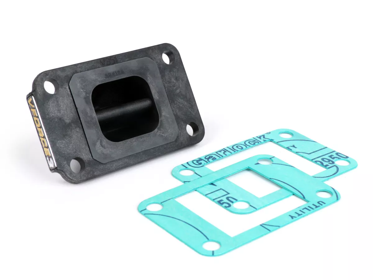 Reed valve -TASSINARI VForce 3 (77x49x35mm)- Minarelli AM6, Derbi D50B0/D50B1 - Aprilia MX50, RS50, RS4, RX50, SX50, Tuono50, Derbi Senda50, GPR50, Peugeot XPS50, XR6, XR7, Rieju RS2, Yamaha DT50, TRZ50 - Vespa Largeframe (Malossi), Smallframe (Malossi)