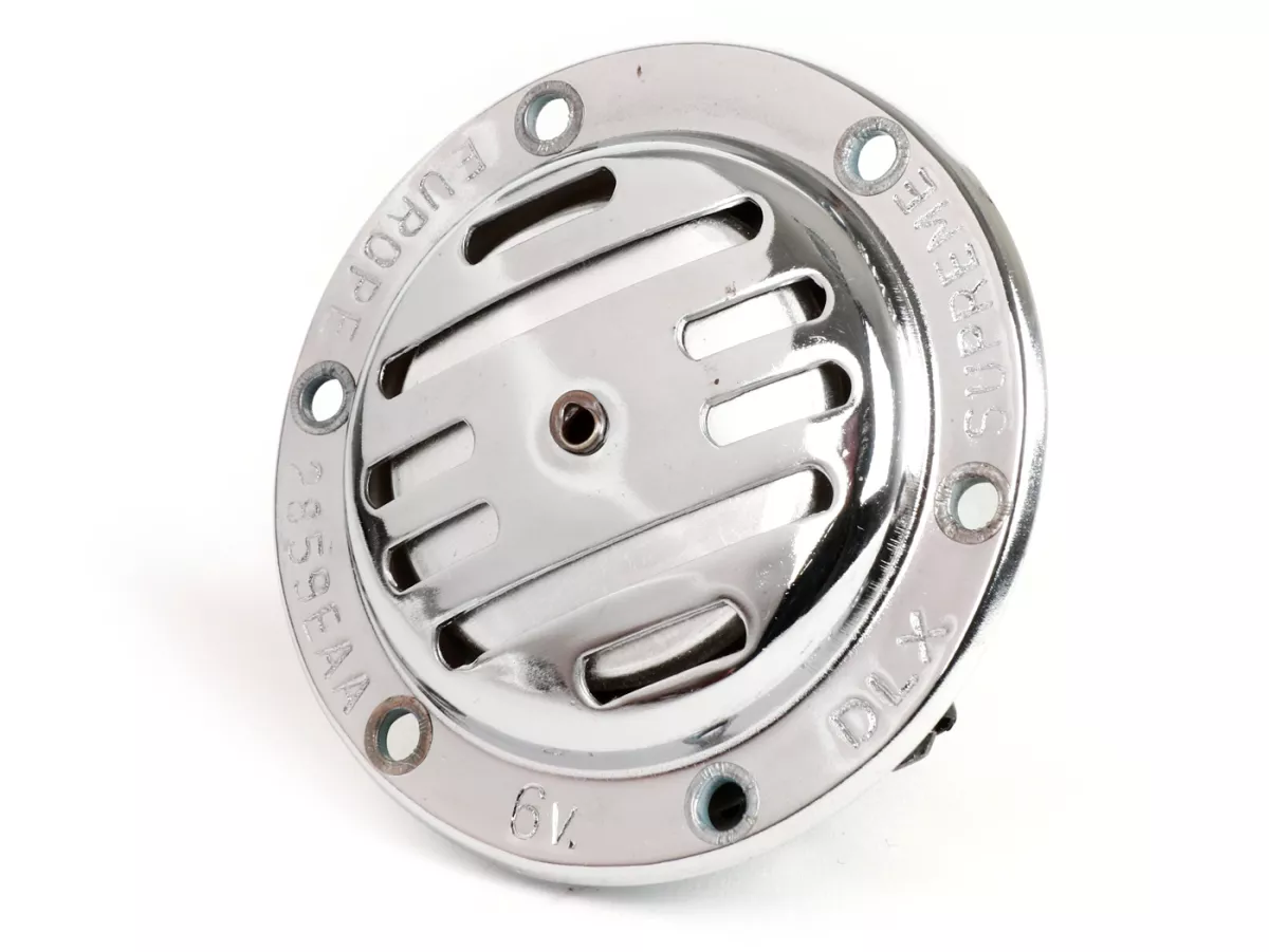 Horn -OEM QUALITY 12V AC- Vespa - Ø=75mm - chrome - suitable for e.g. Vespa PX (-1984) without battery