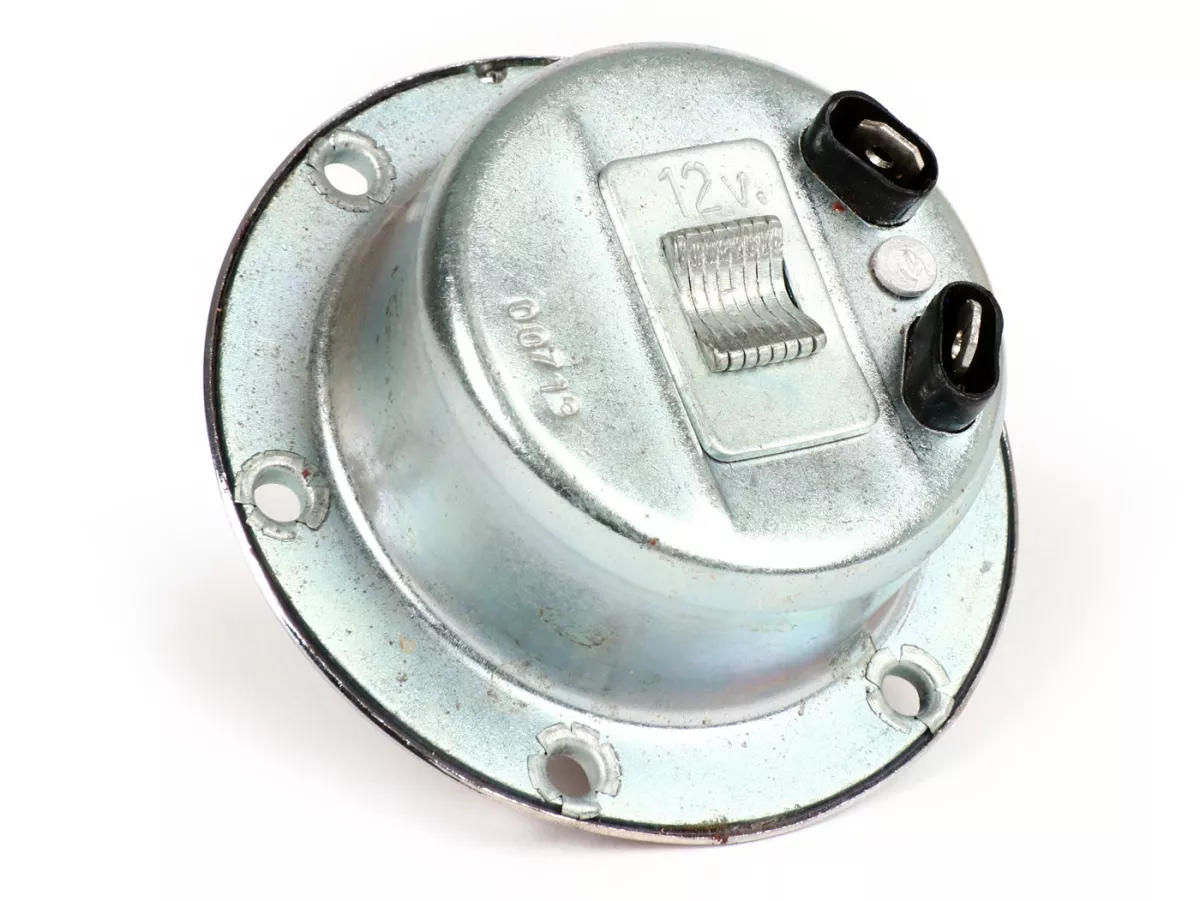 Claxon (zoemer) -OEM KWALITEIT 6V AC- Vespa - Ø=75mm - verchroomd - geschikt voor o.a. Vespa V50, V90, PV, ET3, Rally180 (VSD1T), Rally200 (VSE1T), Sprint150 (VLB1T), TS125 (VNL3T), Super, GT125 (VNL2T), GTR125 (VNL2T), SS180 (VSC1T) - (modellen zonder ba