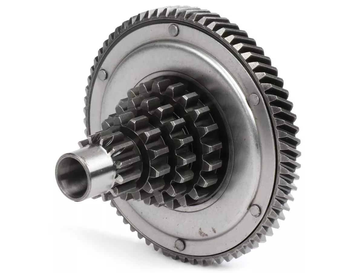 Albero ausiliario con ingranaggio primario -QUALITÀ OEM- Vespa PX125 (VNX1T dal n. 146314), PX150 (dal n. 264565), T5 125cc, Cosa - 12-13-17-21 denti con ingranaggio primario 68 denti