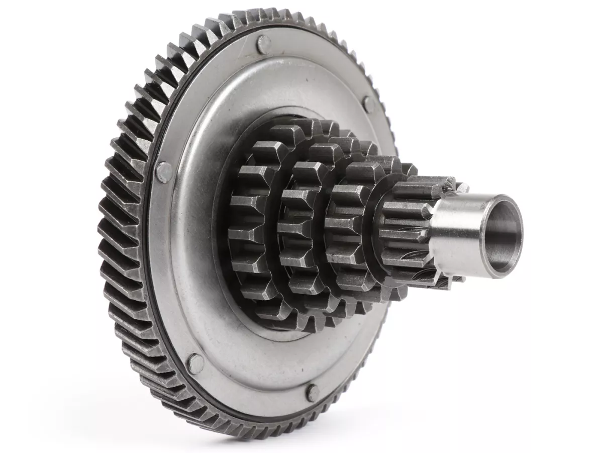 Albero ausiliario con ingranaggio primario -QUALITÀ OEM- Vespa PX125 (VNX1T dal n. 146314), PX150 (dal n. 264565), T5 125cc, Cosa - 12-13-17-21 denti con ingranaggio primario 68 denti