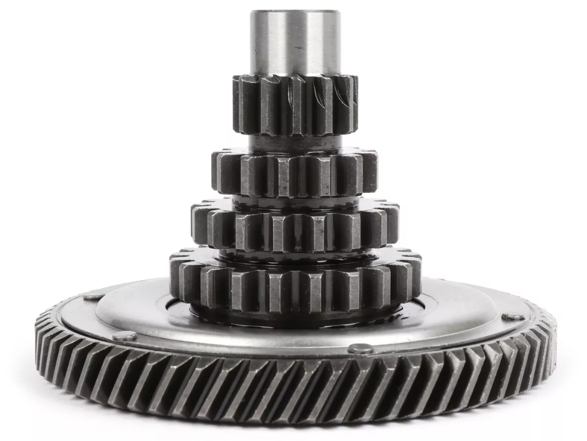 Albero ausiliario con ingranaggio primario -QUALITÀ OEM- Vespa PX125 (VNX1T dal n. 146314), PX150 (dal n. 264565), T5 125cc, Cosa - 12-13-17-21 denti con ingranaggio primario 68 denti