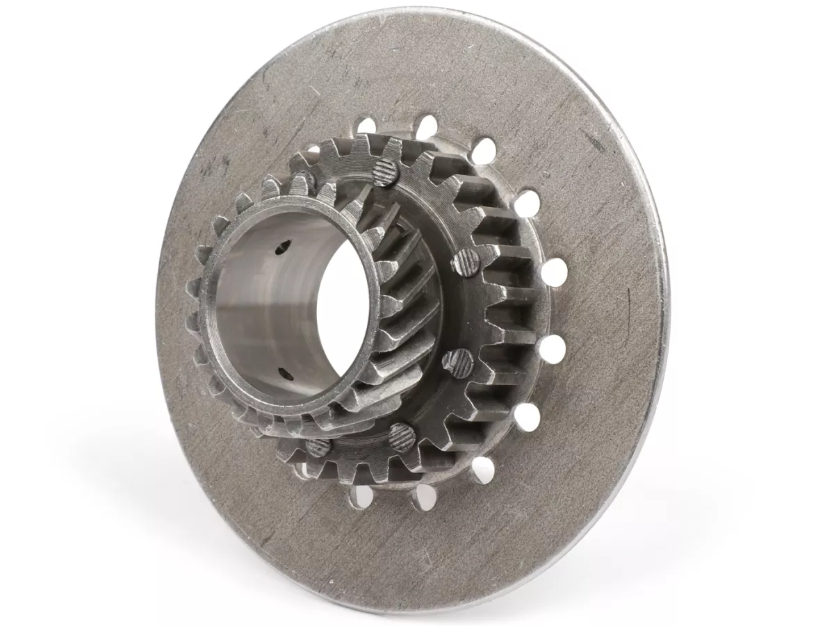 Pinion kopling -KUALITAS OEM, pegas Vespa tipe 6 (PX80, PX125, PX150) - untuk roda primer orisinil (gigi heliks) 67/68 gigi - 21 gigi (tinggi total 32,5 mm, tinggi pinion 11 mm)