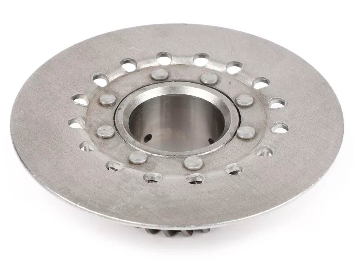 Pinion kopling -KUALITAS OEM, pegas Vespa tipe 6 (PX80, PX125, PX150) - untuk roda primer orisinil (gigi heliks) 67/68 gigi - 21 gigi (tinggi total 32,5 mm, tinggi pinion 11 mm)