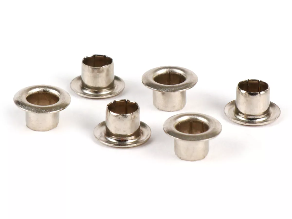 Set di rivetti -MAURO PASCOLI 4x5.6mm (tipo aperto)- utilizzato per tromba Vespa SS180 (VSC1T), GS160 / GS4 (VSB1T), GS150 (VS2-5T), VBA, VBB1T (32070-), GL150 (VLA1T) - 6pz (nichelato)