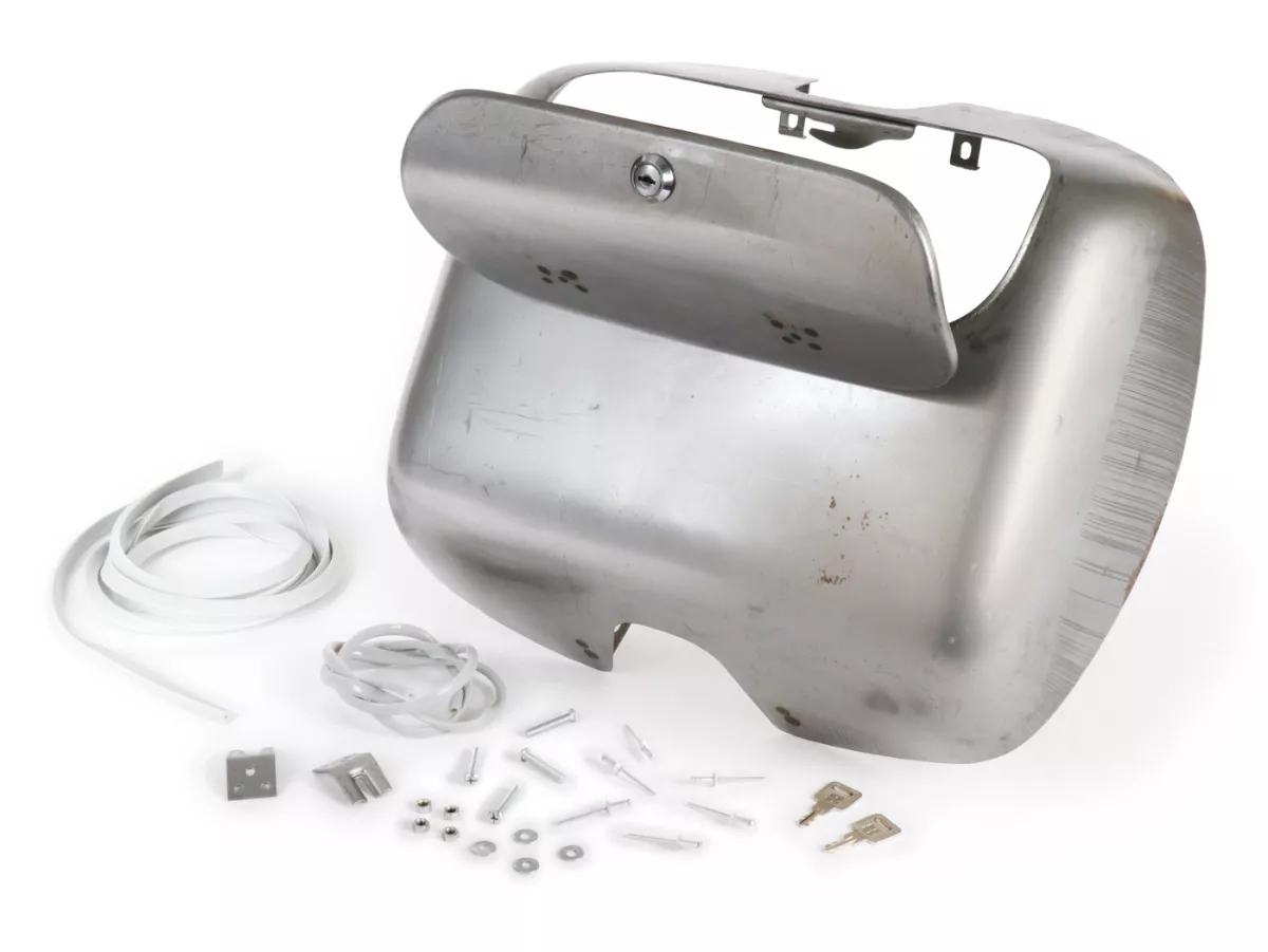 Bagageutrymme -OEM KVALITET, oljad plåt- Vespa GS160 2° (VSB1T, 30201-55506, rund låstyp) - passar även för VSB1T, 55507- (fyrkantig låstyp)