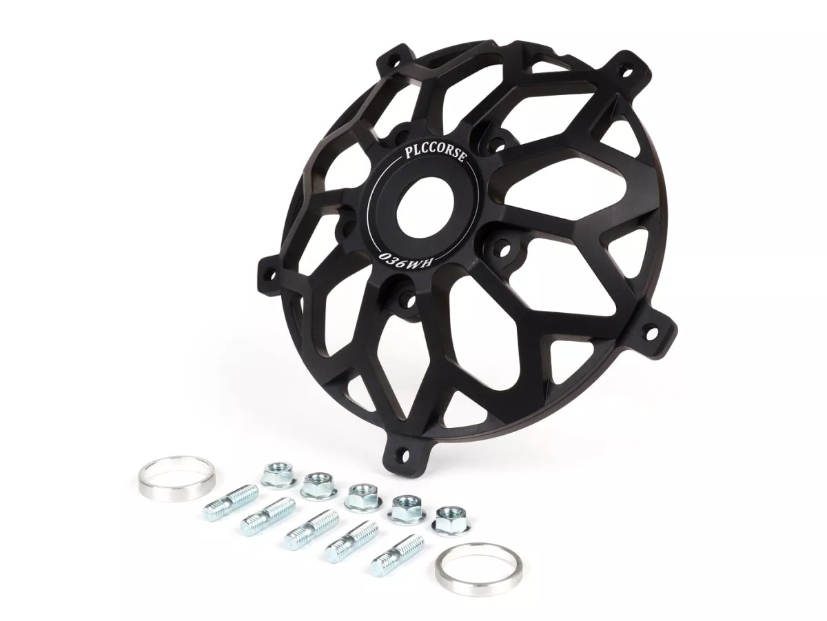 Adaptor pelek hub roda depan 10 -PLC CORSE- digunakan untuk memasang pelek Vespa 2.10 inci pada Piaggio ZIP II, ZIP SP, garpu ET4 - hitam