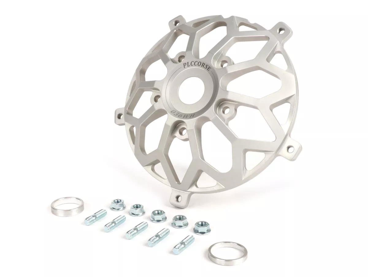 Adaptor pelek hub roda depan 10 -PLC CORSE- digunakan untuk memasang pelek Vespa 2.10 inci pada garpu Piaggio ZIP / ET4 - Perak