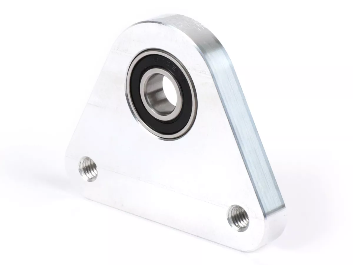 Lagerplaat driehoek achterwiel -OEM KWALITEIT, CNC aluminium- Piaggio Ciao, Bravo, Boxer, Citta, EC1, CBA, Grillo - incl. lager