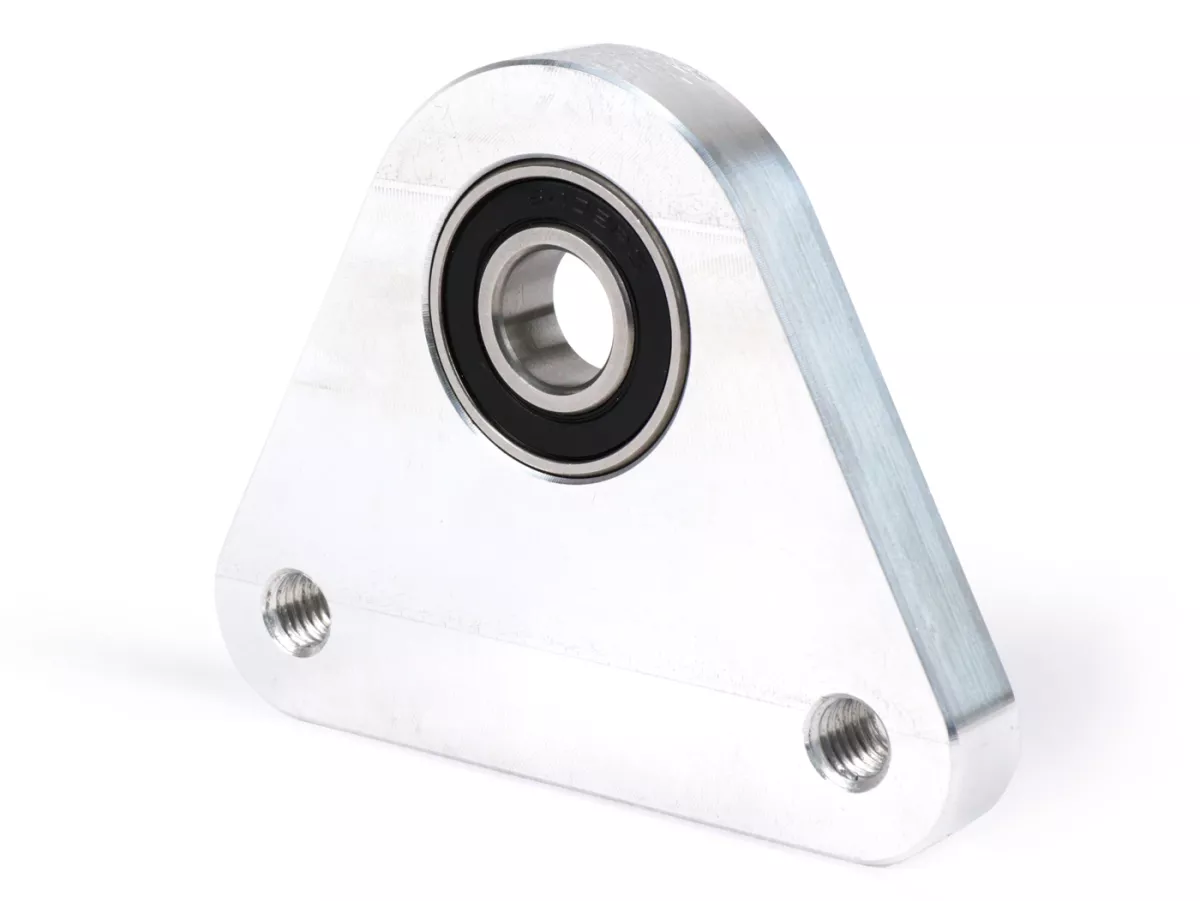 Lagerplaat driehoek achterwiel -OEM KWALITEIT, CNC aluminium- Piaggio Ciao, Bravo, Boxer, Citta, EC1, CBA, Grillo - incl. lager