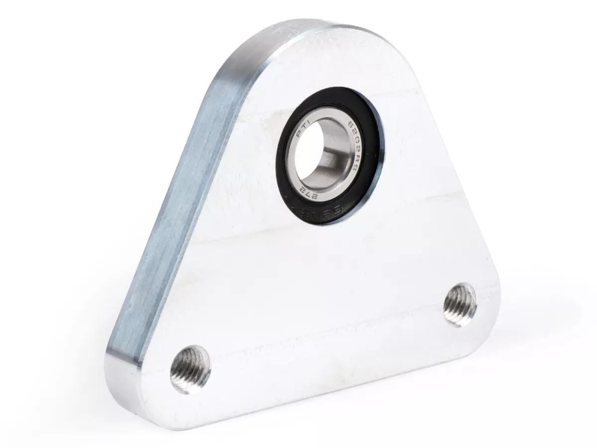 Lagerplaat driehoek achterwiel -OEM KWALITEIT, CNC aluminium- Piaggio Ciao, Bravo, Boxer, Citta, EC1, CBA, Grillo - incl. lager
