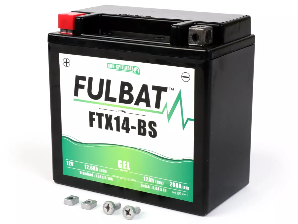 Battery (gel), maintenance-free -FULBAT FTX14H-BS- 12V, 12Ah - 152x88x147mm - Vespa GTS125 Super (ZAPM45300), GTS250 (ZAPM45100, ZAPM45101), GTS300 Super, Super Sport, Touring (ZAPM45200), GTV250 (ZAPM45102), GTV300 (ZAPM45201)