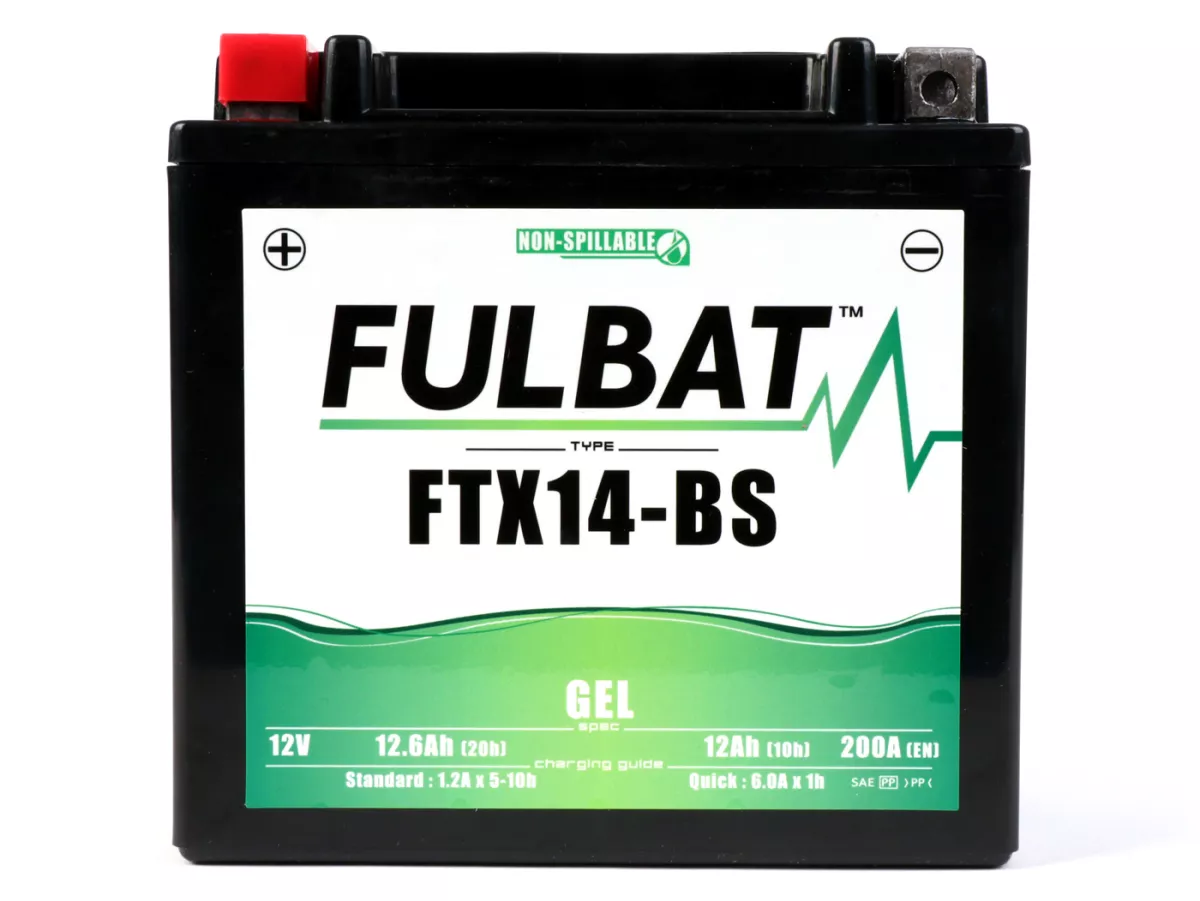 Battery (gel), maintenance-free -FULBAT FTX14H-BS- 12V, 12Ah - 152x88x147mm - Vespa GTS125 Super (ZAPM45300), GTS250 (ZAPM45100, ZAPM45101), GTS300 Super, Super Sport, Touring (ZAPM45200), GTV250 (ZAPM45102), GTV300 (ZAPM45201)