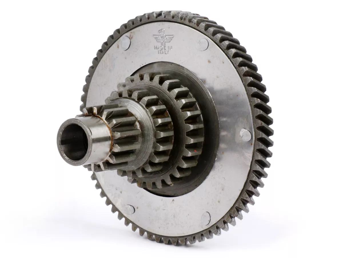 Arbre primaire y compris pignon primaire 67 dents -QUALITÉ OEM, siège de roulement Ø37mm- Vespa 3 vitesses VBA1T, VNB1T, VNB2T, VNB3T, VNB4T - 14-20-27 dents